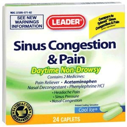 Leader Daytime Sinus Decongestant and Pain Relief Caplets (24 Count) - Item #: PH3687530