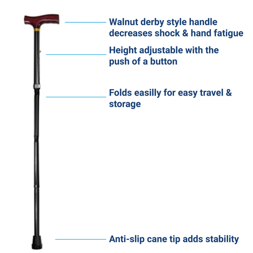 CAREX DESIGNER FOLDING CANE WITH DERBY-STYLE HANDLE- RED