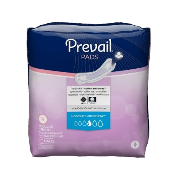 Bladder Control Pad Prevail 9-1/4 Inch Length Moderate Absorbency Quick Wick Large Female Disposable