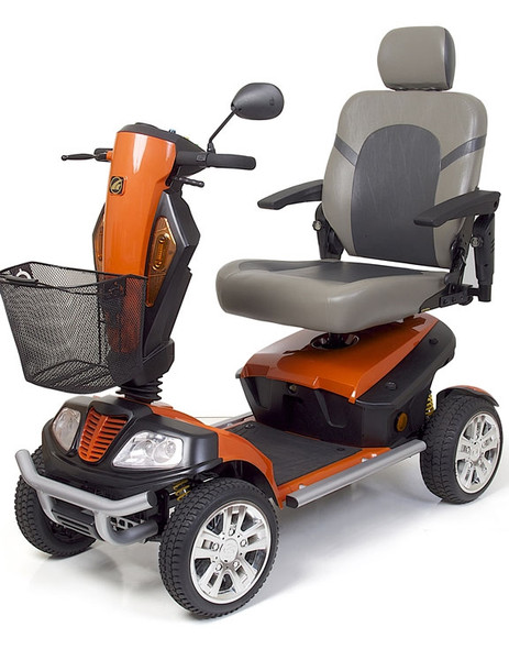 Golden Patriot 4 Wheel Scooter indoor/outdoor mobility scooter with captain's seat. Includes off road package featuring: Multi terrain accessibility, full lighting, 13" solid low profile tires.