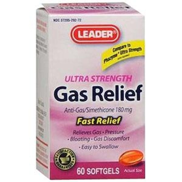 Leader Simethicone Gas Relief Softgels 180 mg (60 Count) - Item #: PH3312469