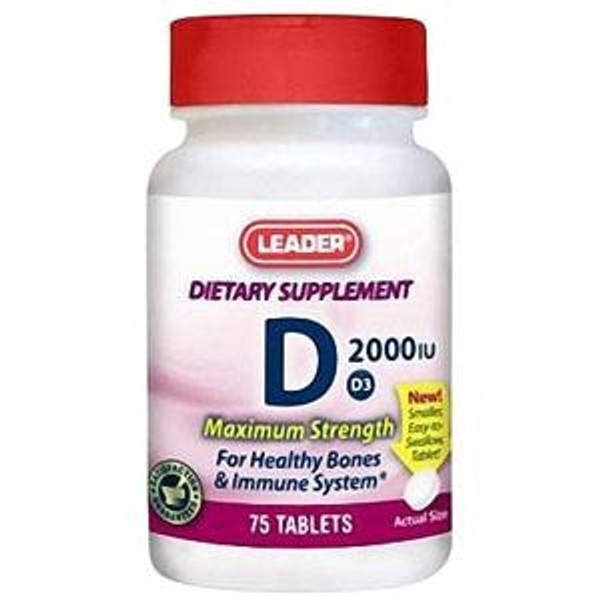 Leader Vitamin D3 Tablets, 2000IU (75 Count) - Item #: PH4264420