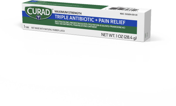 CURAD Triple Antibiotic Plus Pain Relief Ointment, 1 oz. Tube