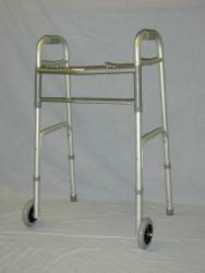 sunmark Econo Dual Release Folding Walker with 5 Fixed Wheels