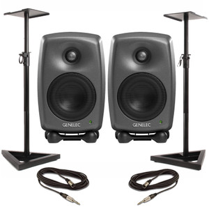 Genelec 8020D - Dark Grey (Pair) With Stands & Cables 4 Inch