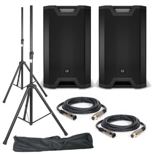 LD Systems ICOA 15 A BT Black (Pair) with Stands, Stands Bag & Cables