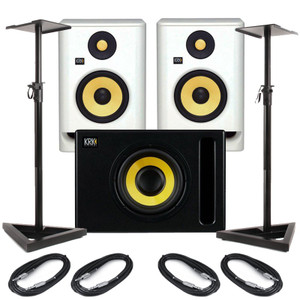 KRK Rokit RP5 G4 White Noise (Pair) with Subwoofer, Stands & Cables