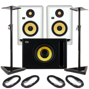 KRK Rokit RP7 G4 White Noise (Pair) with Subwoofer, Stands & Cables