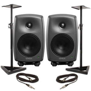 Genelec 8030C - Dark Grey (Pair) with Stands & Cables Main