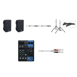 Yamaha DBR12 (Pair) and MG06 Mixer Bundle Includes Pro Stands with Bag & Cables