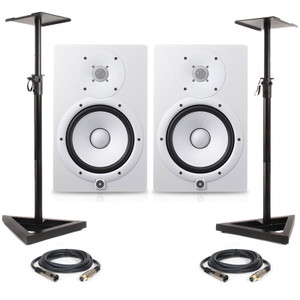 Yamaha HS8 - White (Pair) With Stands & XLR Cables 