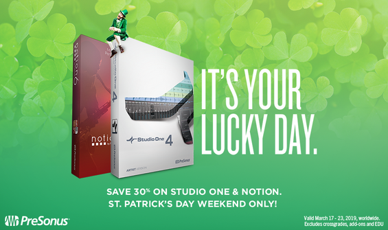 Presonus St Patrick's Day Promo: 30% Off Studio One & Notion Software!