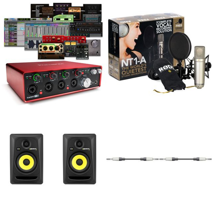 Focusrite Scarlett 18i8 (2nd Gen) With Rode NT1A, Rokit RP5s & Cables