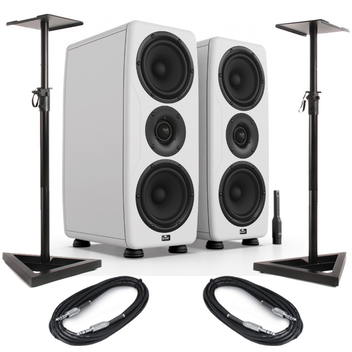 IK Multimedia iLoud Precision MTM - White (Pair) with Stands & Cables