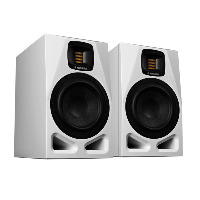 Box-Opened Adam Audio A7V (Pair) - White Active Studio Monitor Angle