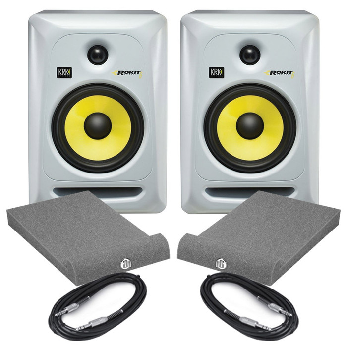 KRK Rokit RP6 G3 White (Pair) With Isolation Pads & Cables