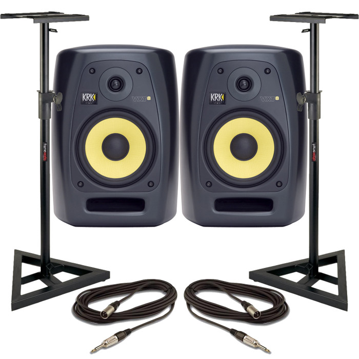 KRK VXT8 Black Pair With Pro Stands & Cables