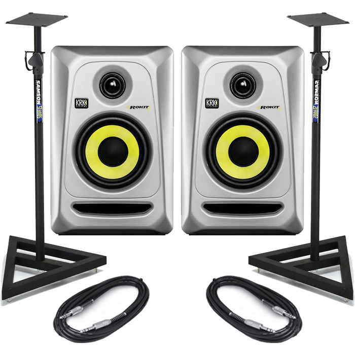 KRK Rokit RP4 G3 - Silver (Pair) with Stands & Cables