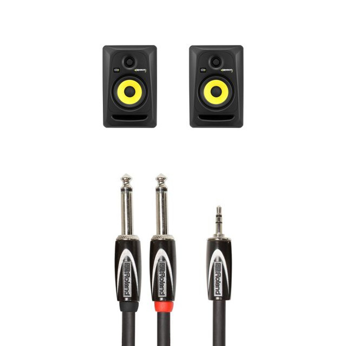 KRK Rokit RP5 G3 - Black (Single) + Roland 3m MiniJack - Dual Jack