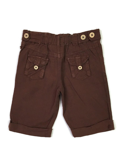 Brown Roll-Cuff Linen Shorts, Little Boys