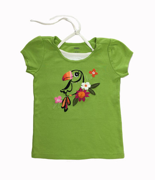 Green Embroidered Toucan Top, Little Girl