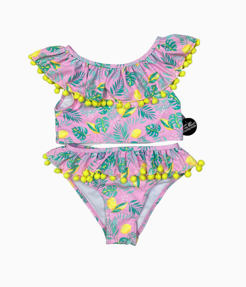 Pink Pom Pom 2-Piece Swimsuit, Big Girls