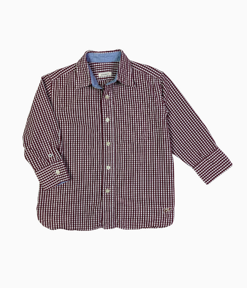 Maroon Gingham Button-Up Shirt, Little Boys