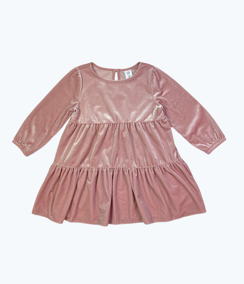 Pink Tiered Velvet Dress, Toddler Girls