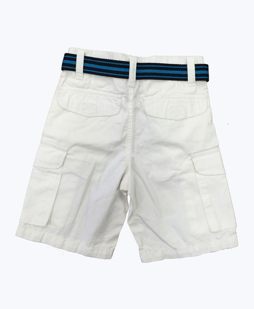 White Cargo Shorts with Belt, Little Boys