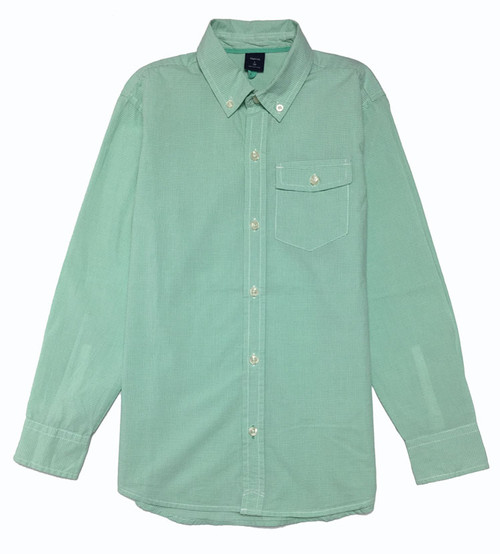 Green White Gingham Button-Down Shirt, Big Boys