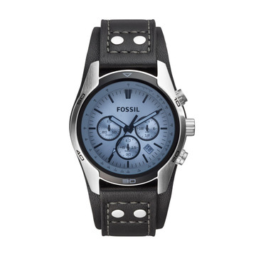 Fossil GT Chrono Watch Blue Dial Black Leather