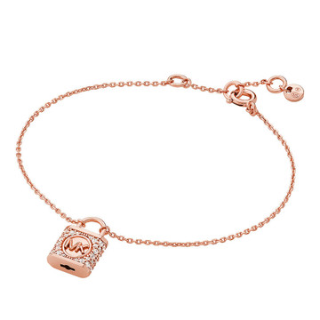 MMichael Kors 14ct Rose Gold Plated Cubic Zirconia Logo Padlock Bracelet