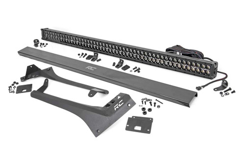 Rough Country Jeep 50-inch Straight LED Light Bar Upper Windshield Kit w/ Dual-Row Black Series LED | White DRL (20-21 Gladiator JT, 18-21 Wrangler JL)