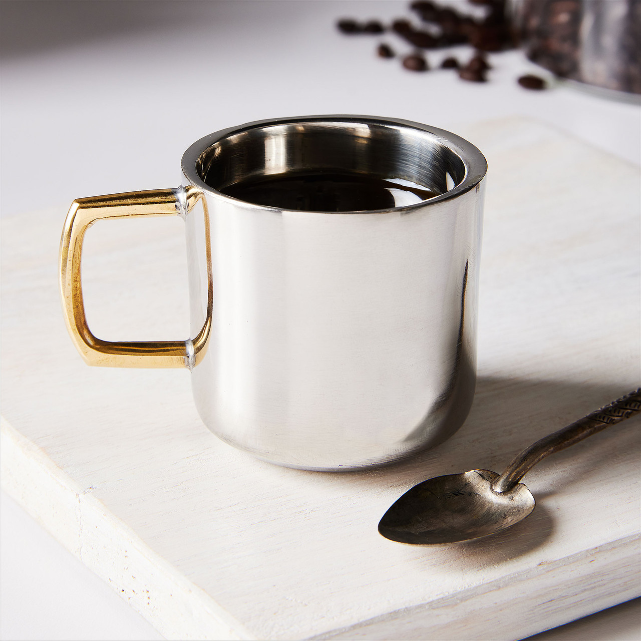 Insulated Stainless Steel Coffee Cup, Saucer