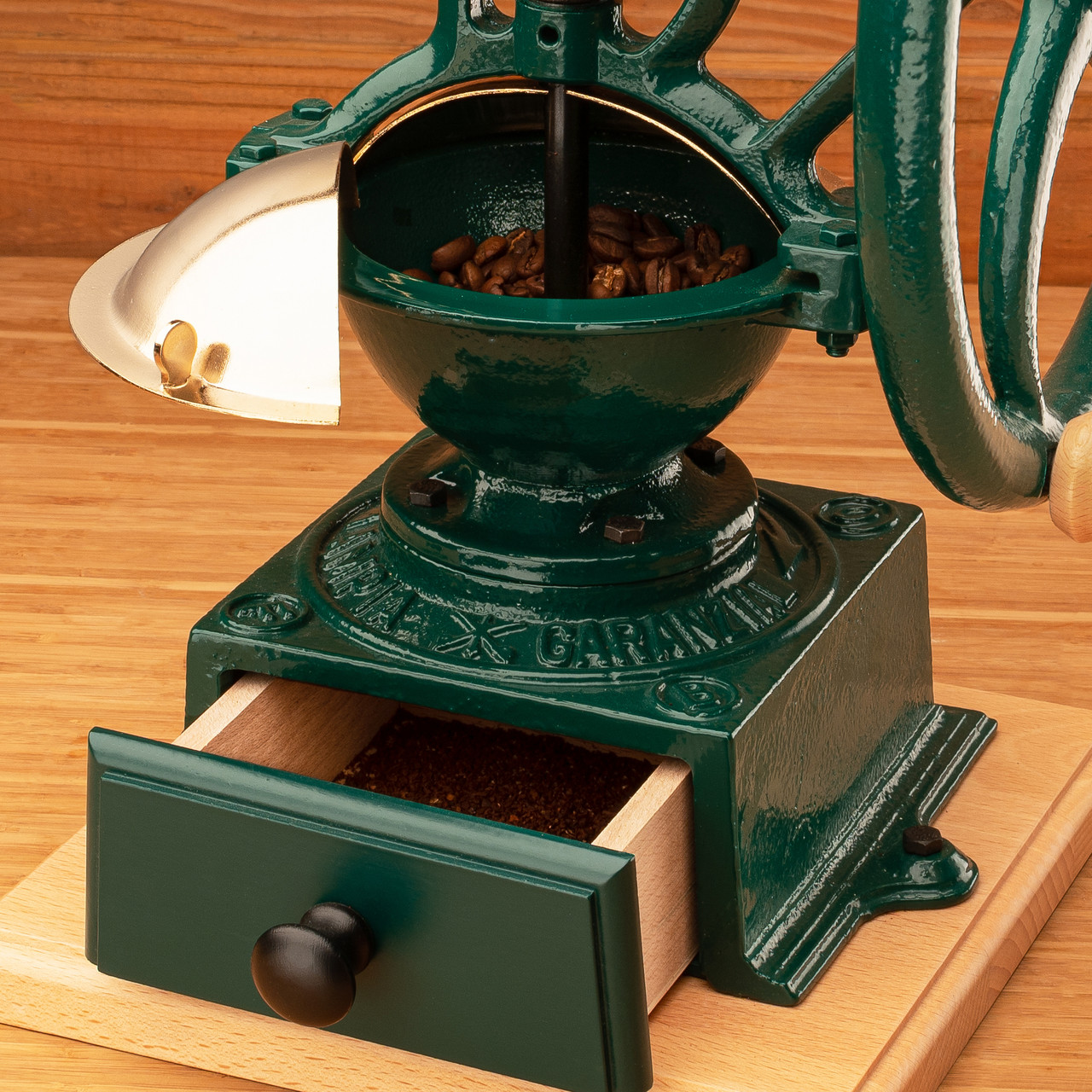 Large Coffee Grinder - Green - Italian-Made Hand Crank - Burr Style