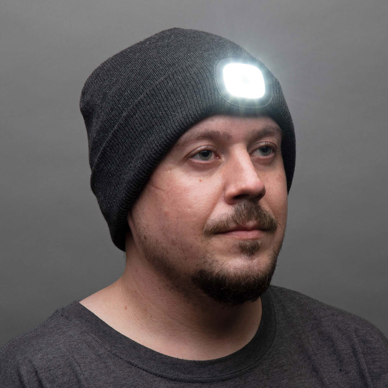 Dark Gray Winter Beanie with a Built in Rechargeable LED Light