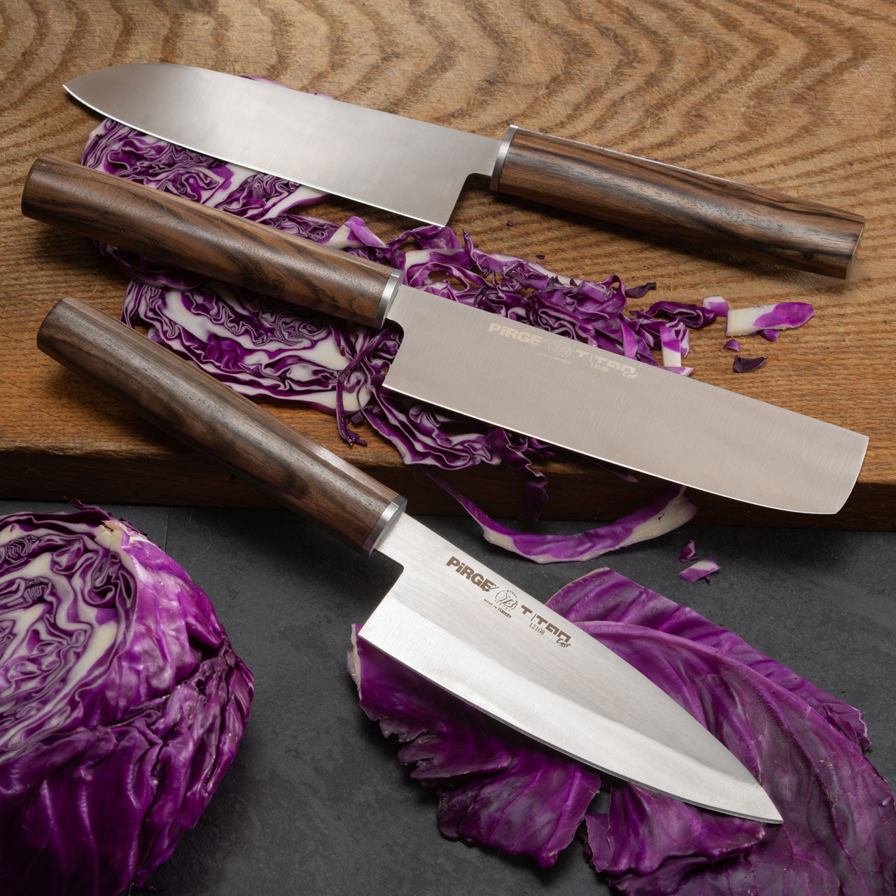 3 Piece Stainless Steel Chef Knife Set with Walnut Wood Handles