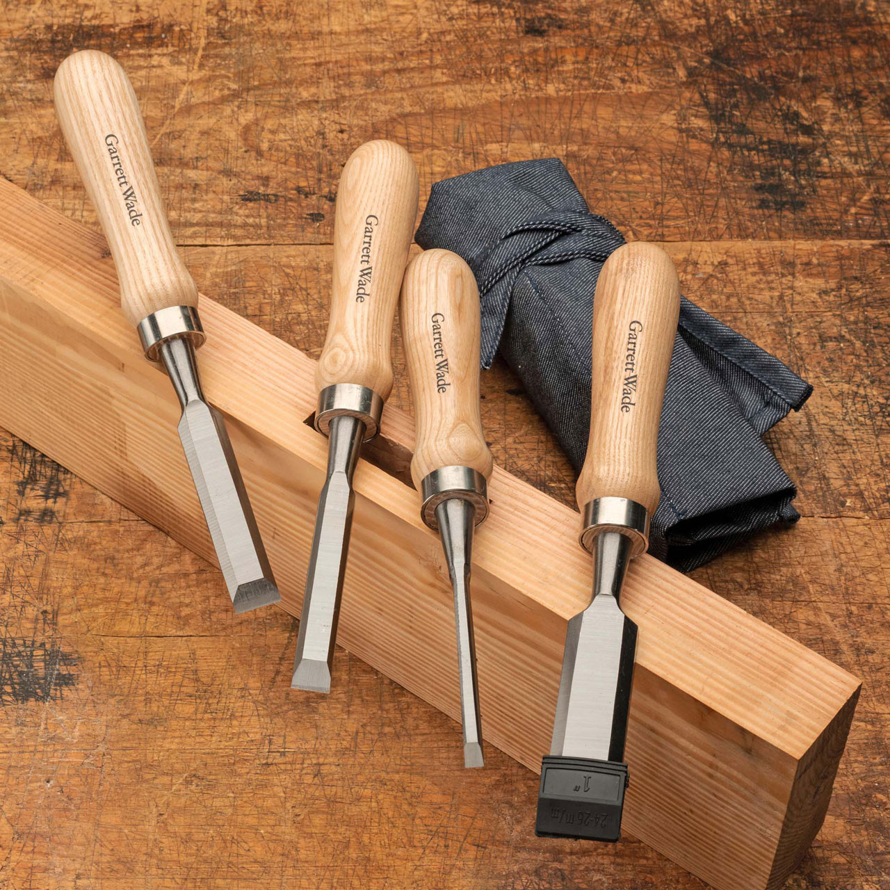 Four Chisel Set - ¼, ½, ¾, &1 - Overall Length 9 - RC Hardness 57-59 by Garrett Wade
