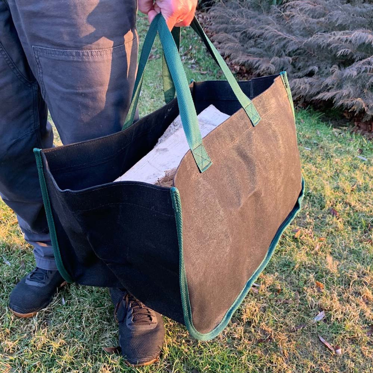 Waxed Canvas Bag Large Firewood Storage Bag Portable Fire Wood Log Carrier  O.