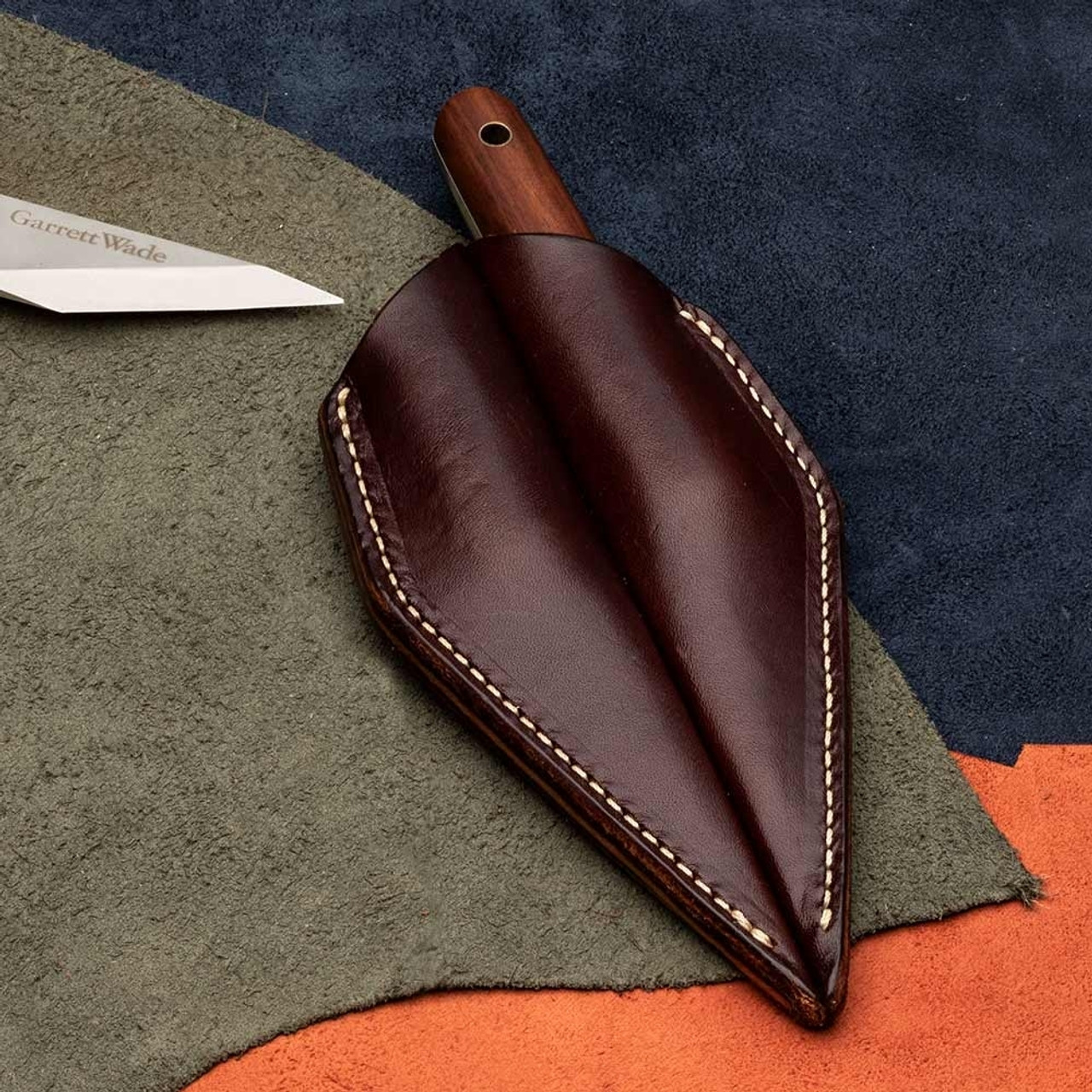 DIUDUS Leather Craft Knife Leather Cutting Knife Flat Blade Straight Angle Cutting Knife with Leather Knife Cover Comfortable Black Wooden Handle
