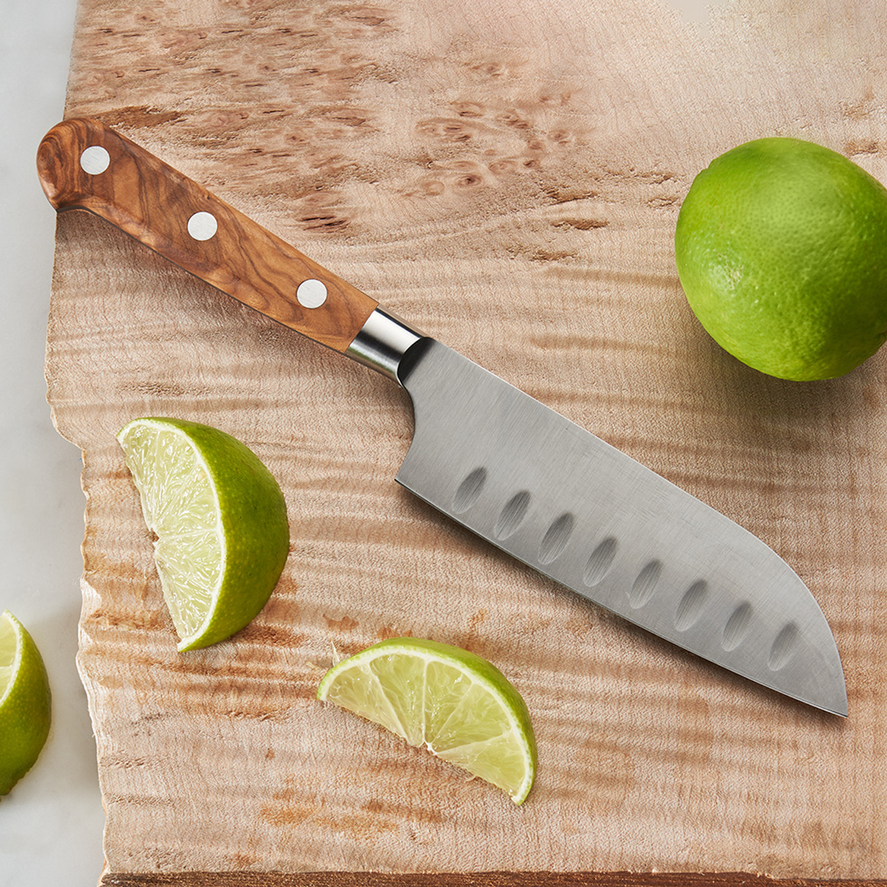 French-Made Petite Olivewood Santoku Knife