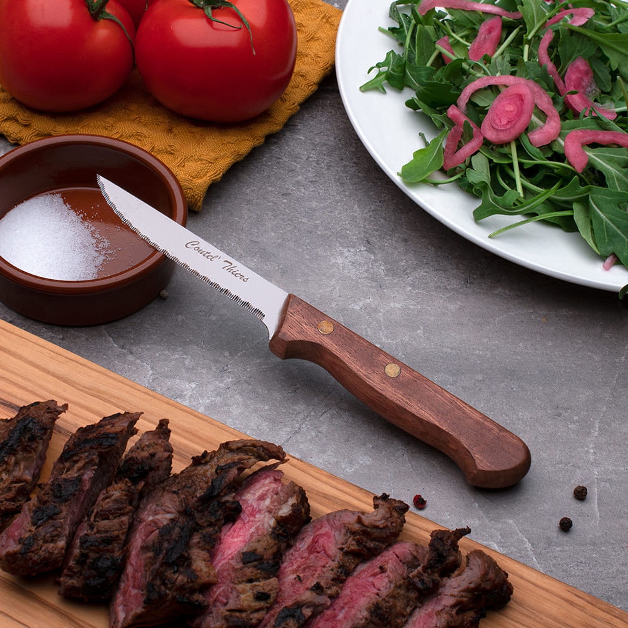 Vintage Steak Knives Stainless Light Wooden Handle Serrated Edge Japan Lot  of 5