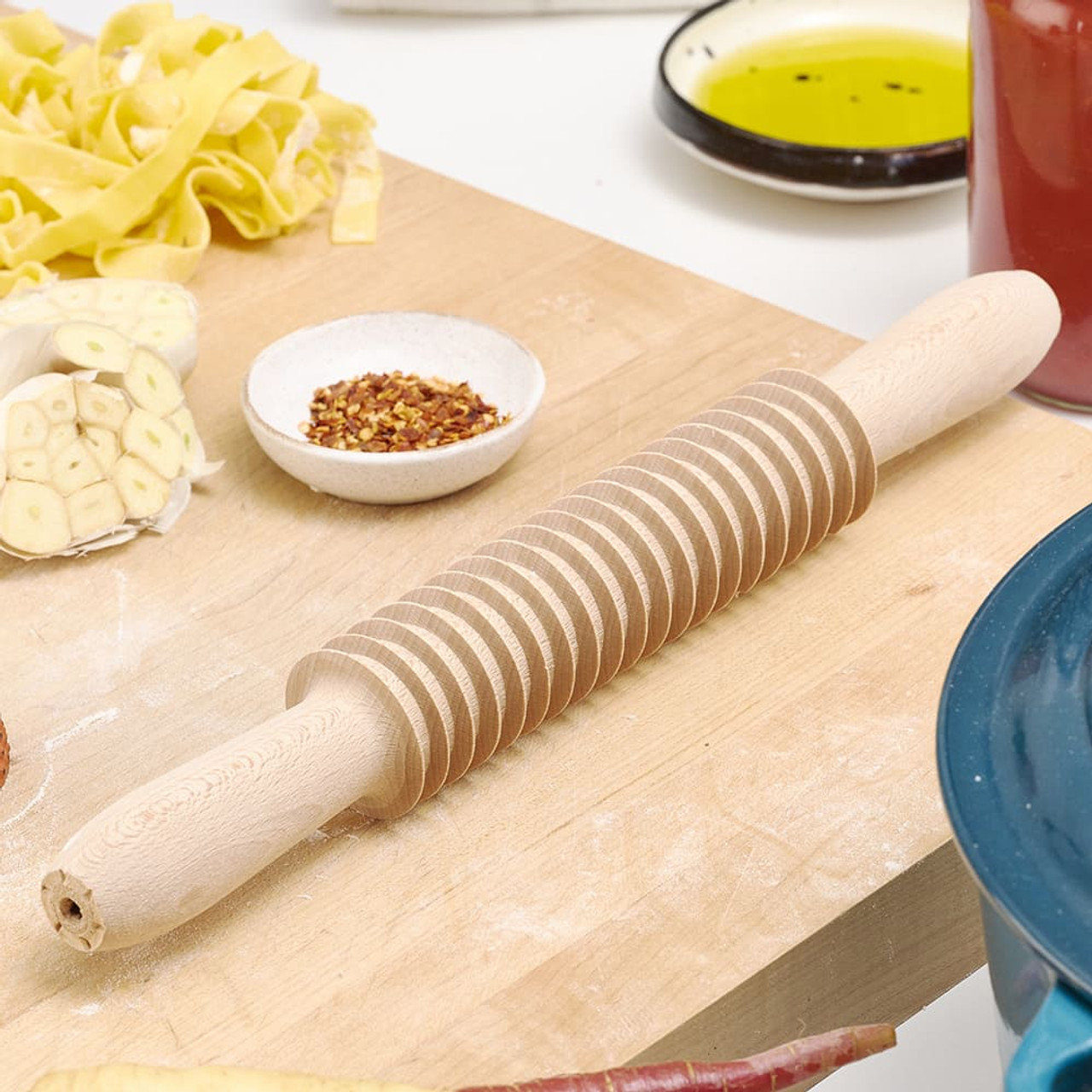 Pappardelle Pasta Maker Kit, Wooden Pasta Rolling Pin, Made in Italy