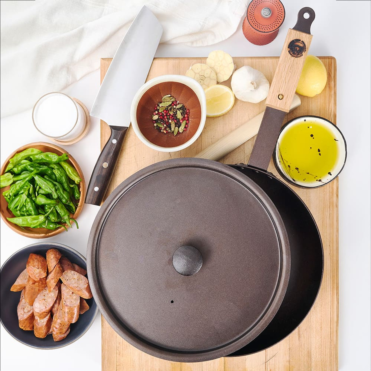 Cast Iron Deep Frying Pan with Lid - 9.4