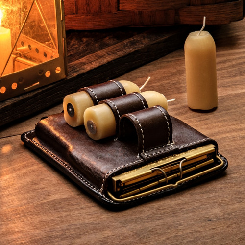 Lantern, Leather Case + Beeswax Candles