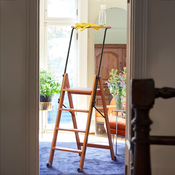 Italian Beechwood Rolling Extendable Ladder