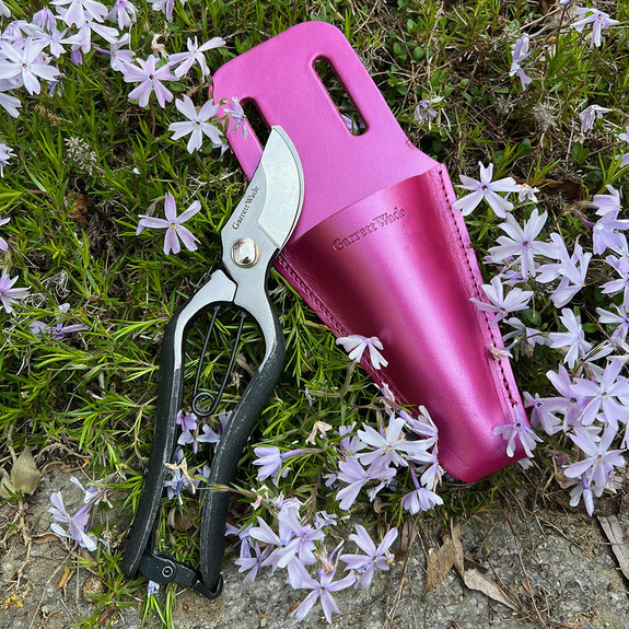 Hand Forged Carbon Steel Pruner with Pink Leather Sheath