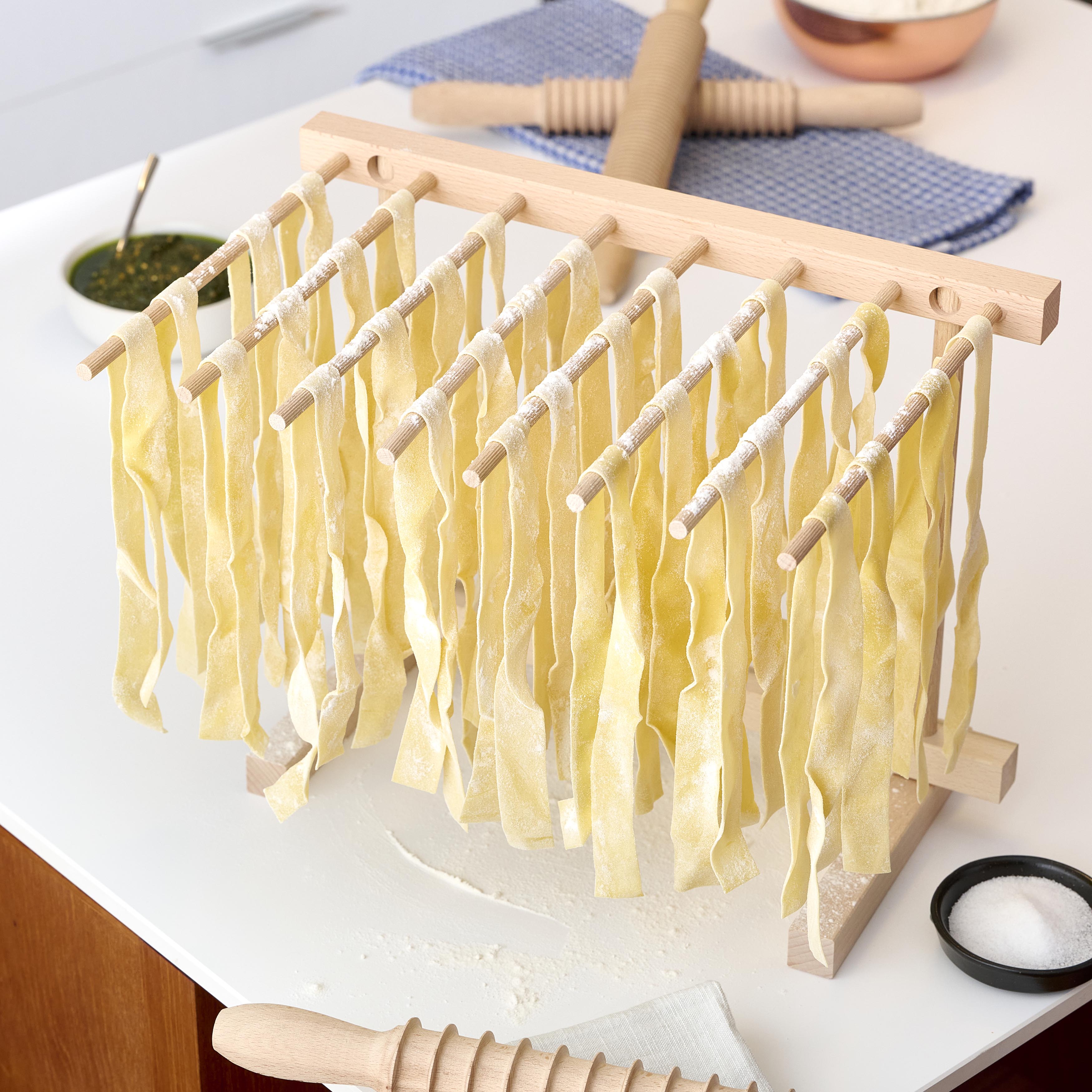 Bamboo Pasta Drying Rack – Holds Up To 13 Lbs, Tool-Free Assembly