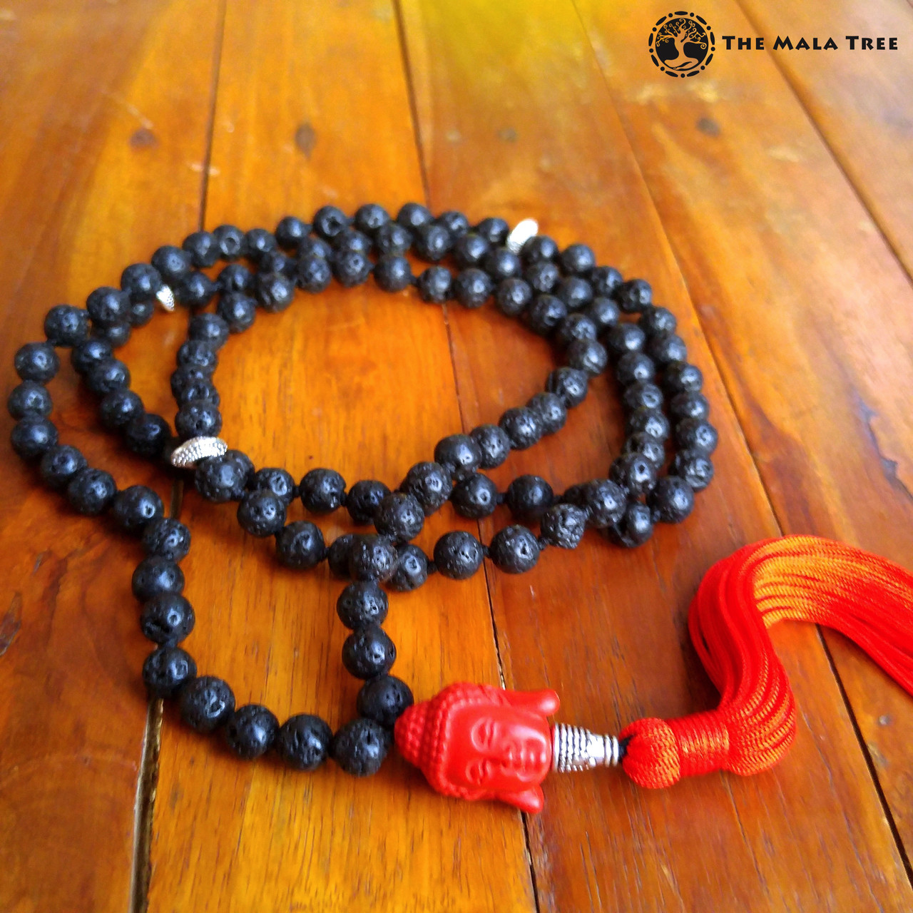 Tibetan BASALT LAVA STONE CINNABAR MEDITATING BUDDHA Mala