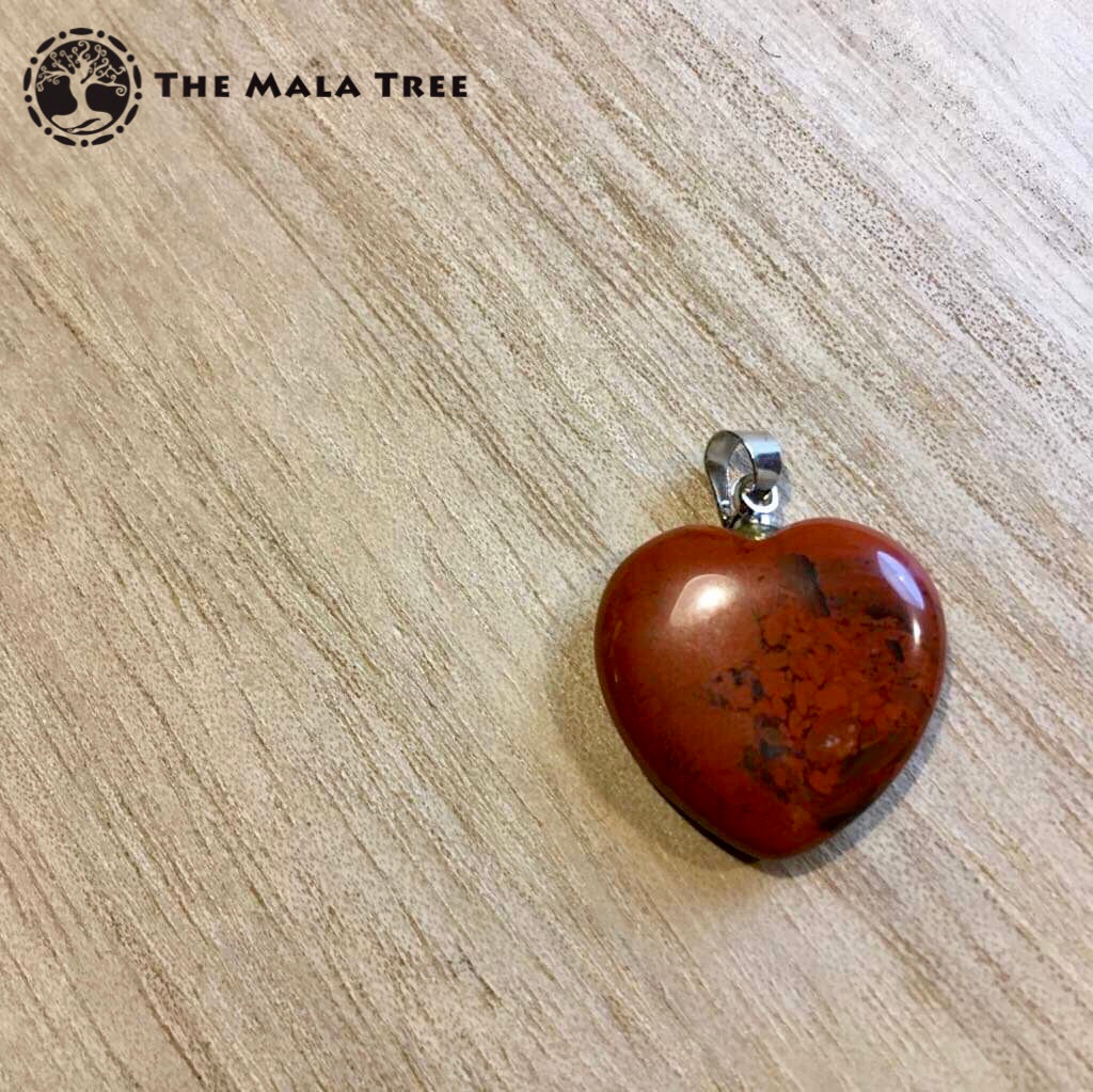 Red Jasper & Rainbow Moonstone Heart Pendant - Sterling Silver, 1.3" Wide, Heart Chakra